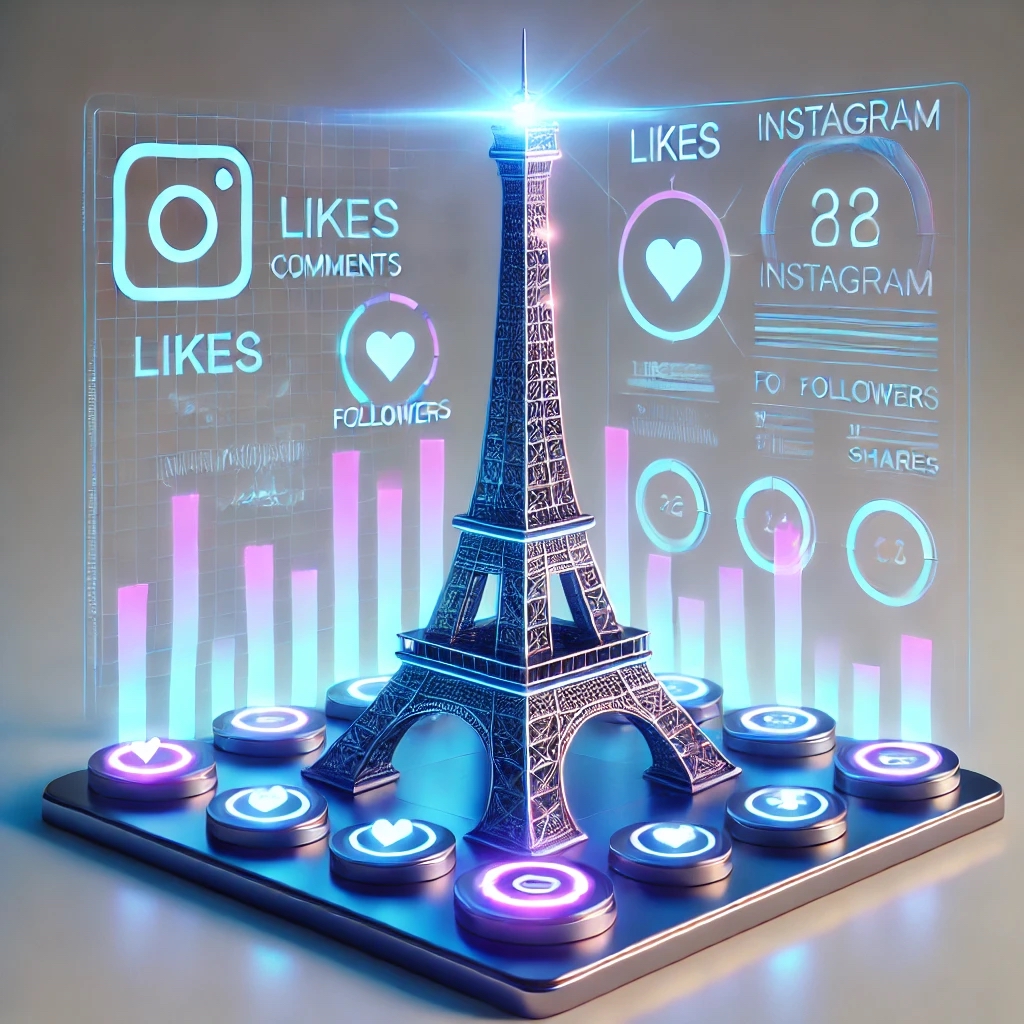 Eiffel Tower hologram displaying Instagram growth analytics